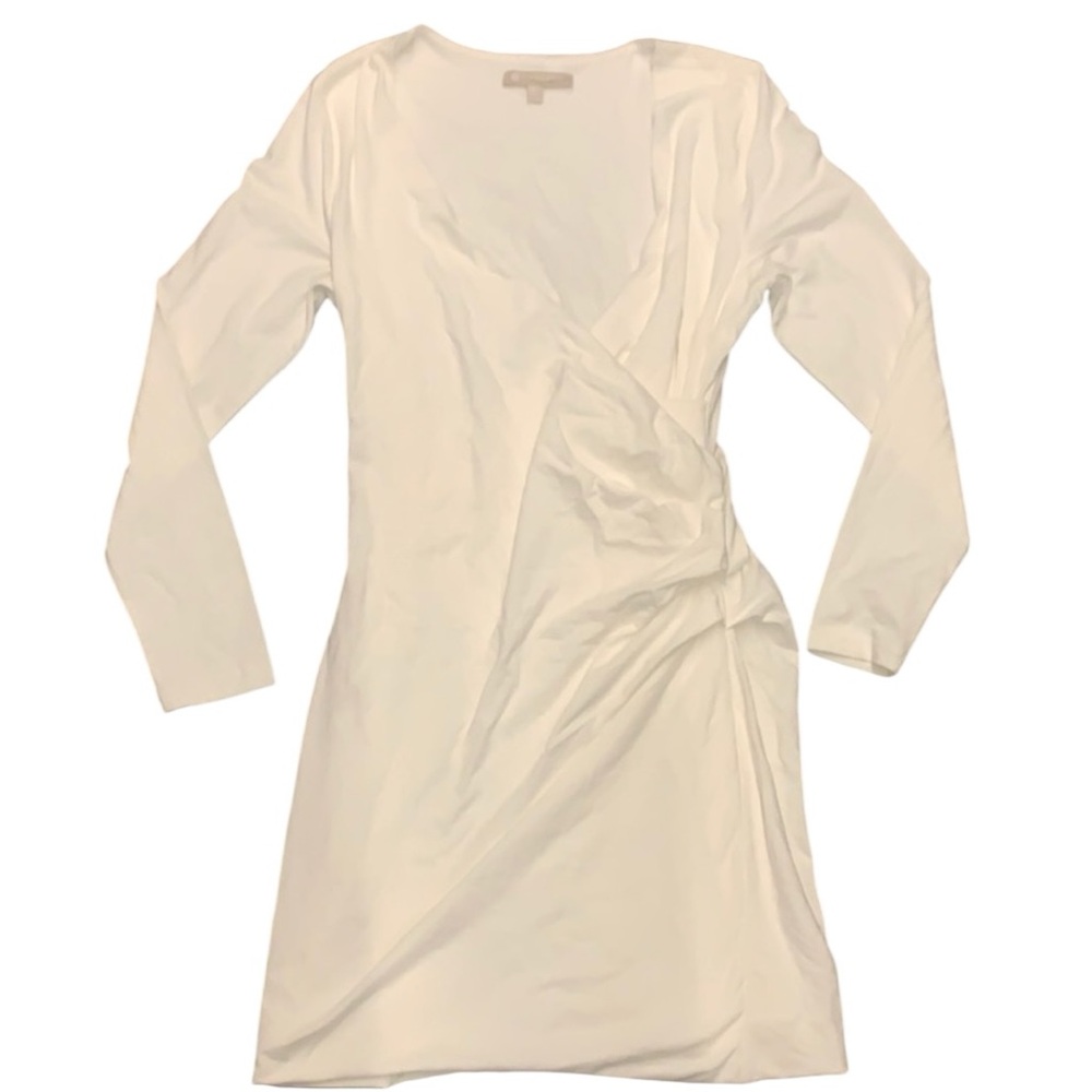 Athleta white wilder dress long sleeve ruched faux wrap size XS - Picture 4 of 7
